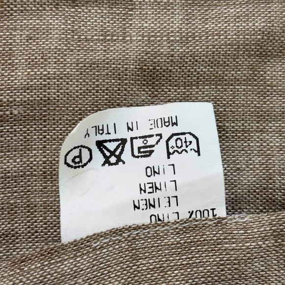 AT Anthony Tarassi 100% Linen Brown  Tan Button Down Shirt Woven Back Detail - Picture 6 of 9